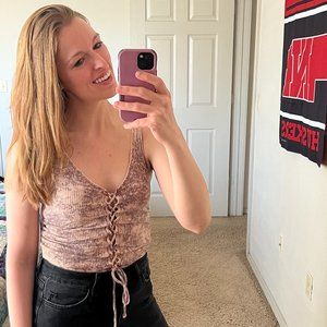 Cropped Laced-front Tank Top